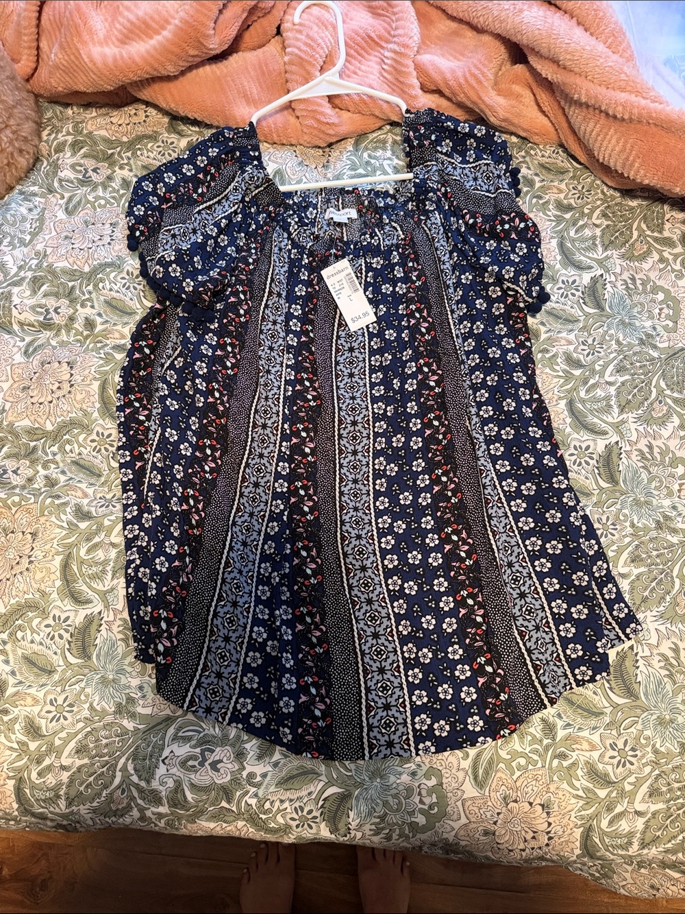 Women’s Navy Floral Off-Shoulder Top